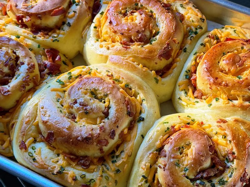 Cheese and bacon filled rolls