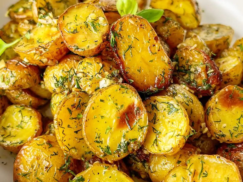 Crispy roasted potatoes with dill and herbs
