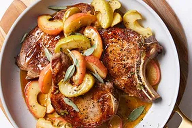 top down view of honey apple pork chops