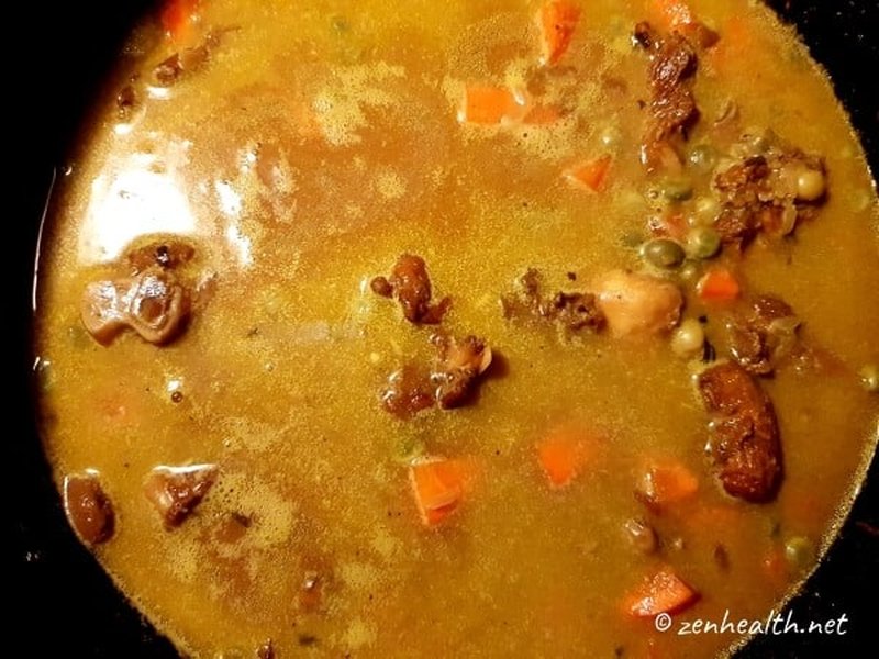Add water and coconut milk to make pelau
