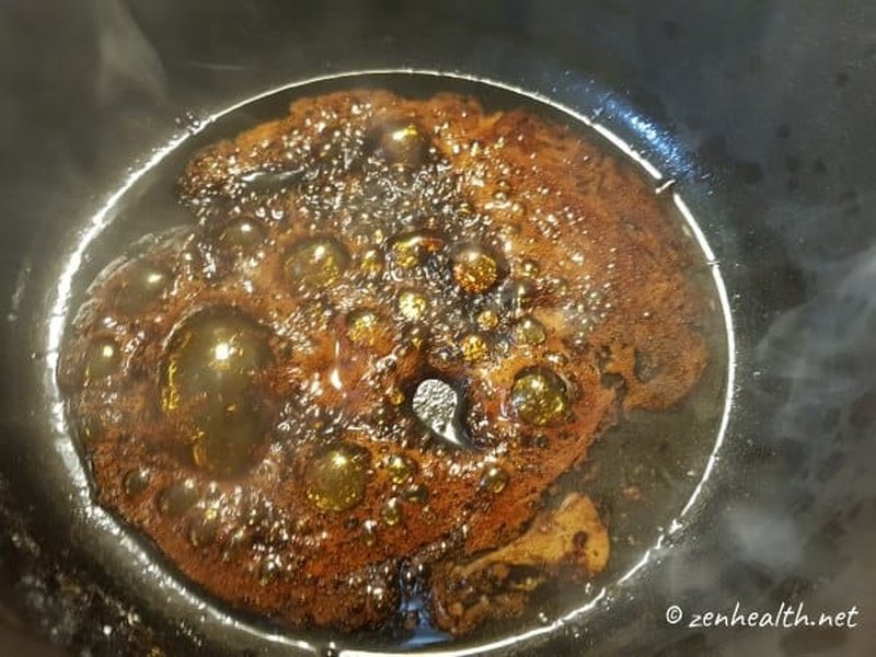 Brown sugar caramelizing with smoke