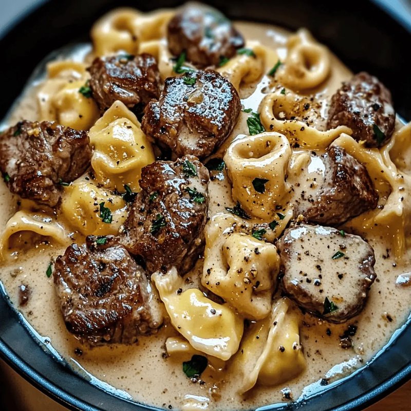 Cracked garlic steak tortellini in creamhouse sauce hjmzsl