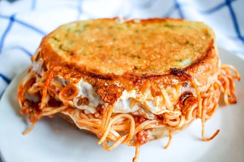 Garlic Bread Spaghetti Grilled Cheese