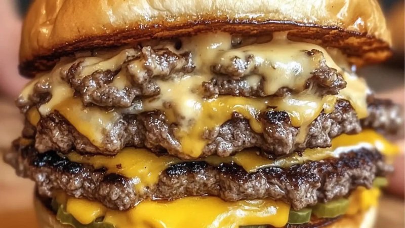 hamburgers with cheese and bacon are on the gril