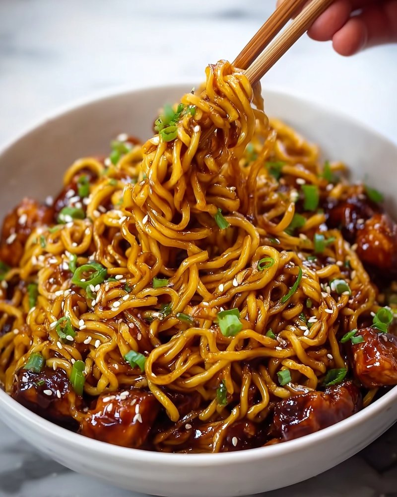 Sticky Garlic Chicken Noodles Recipe - Recipe Image
