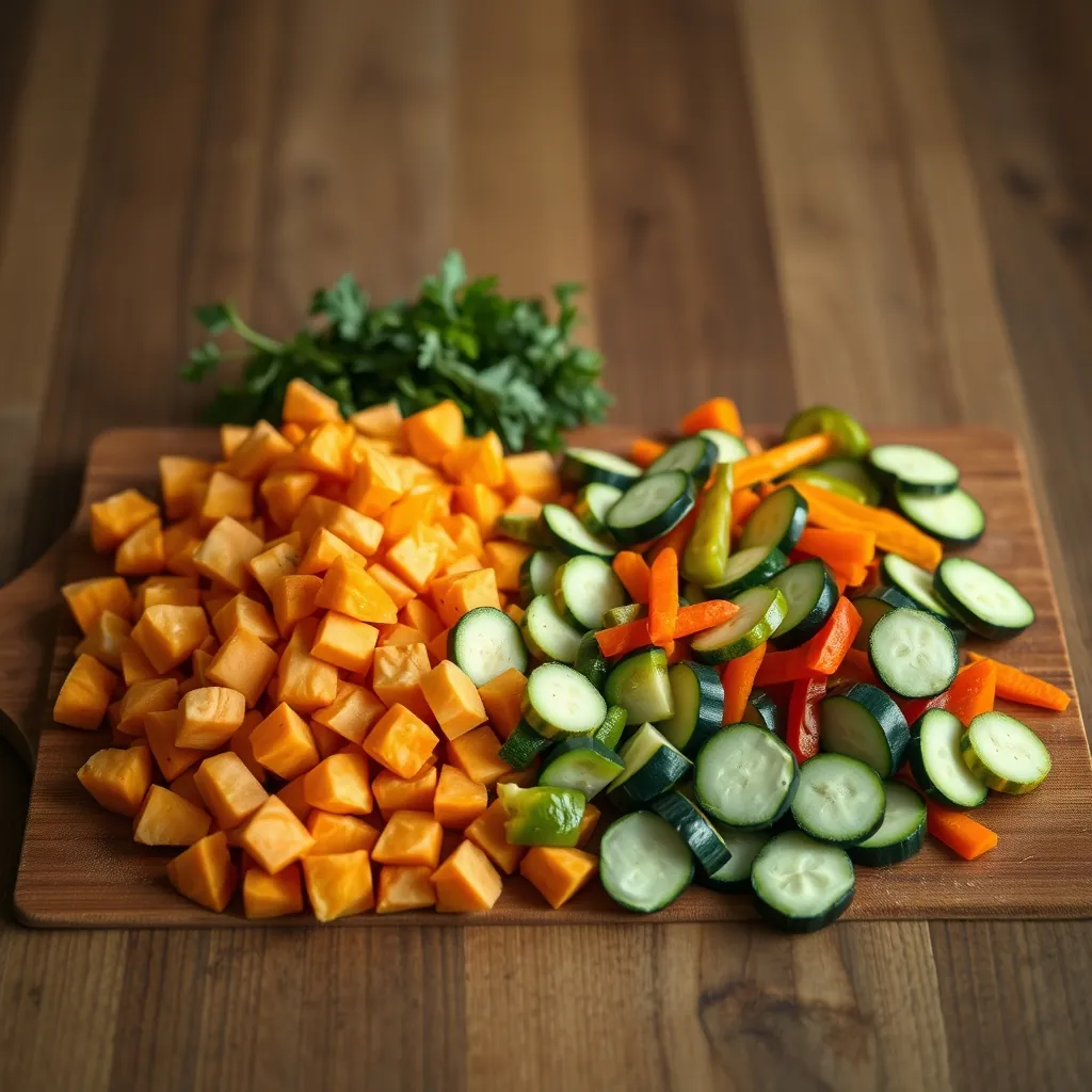 Chopped vegetables wooden