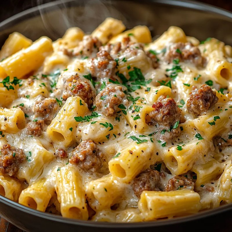 Indulgent Creamy Italian Sausage Rigatoni Recipe - Finished dish plated beautifully