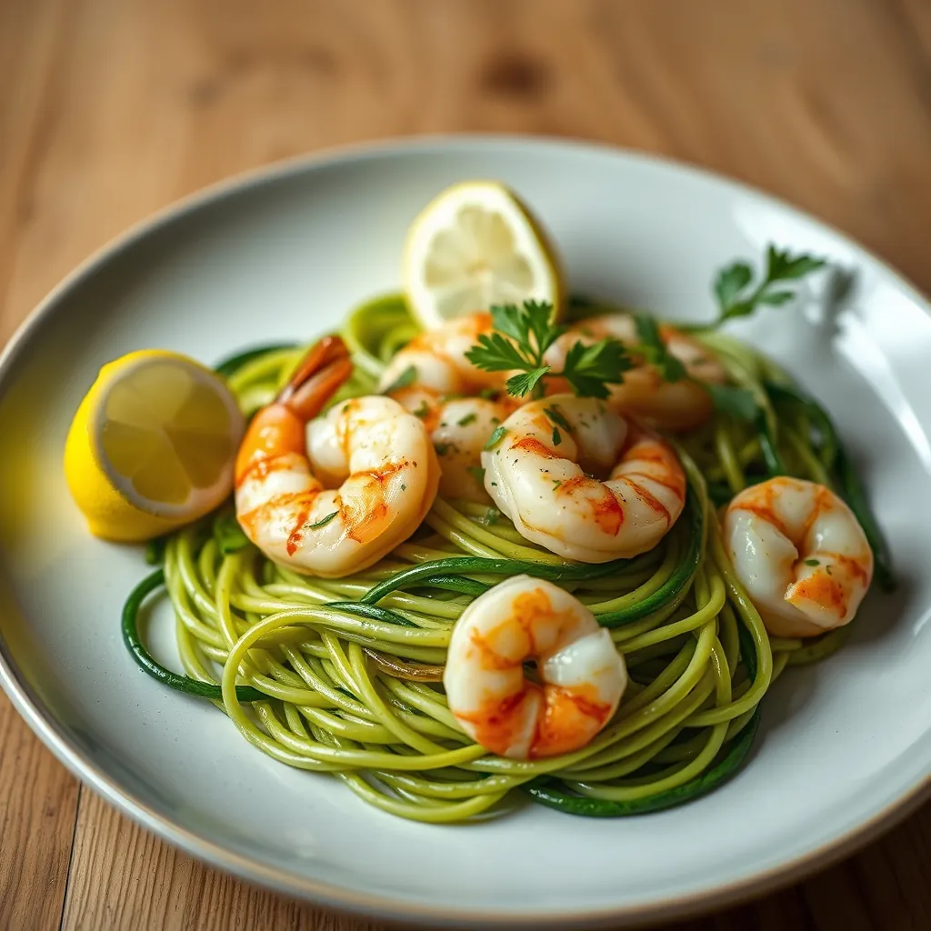 Plated shrimp scampi