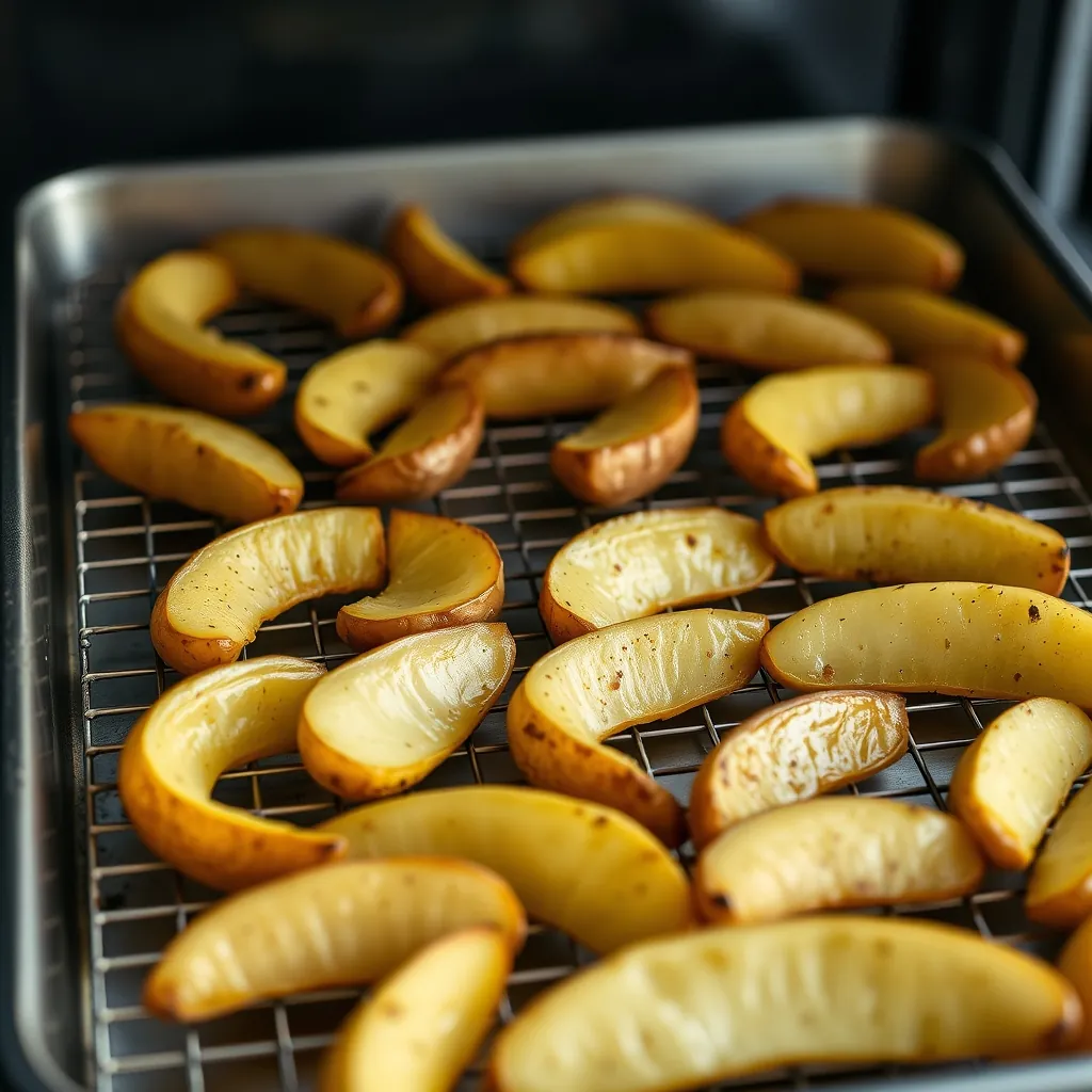 Potato wedges arranged