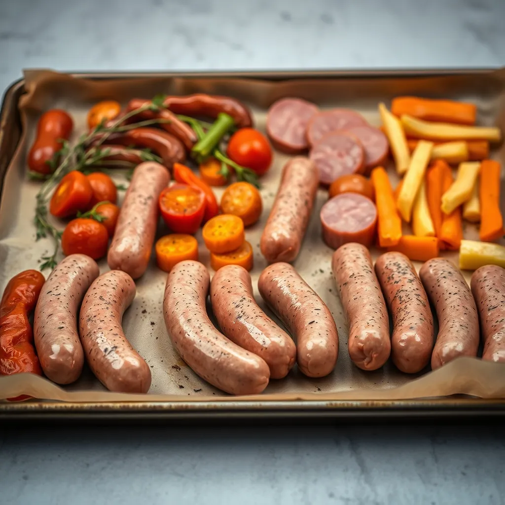 Raw sausages seasoned