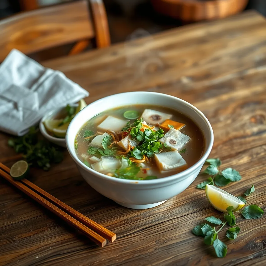 steaming bowl pho