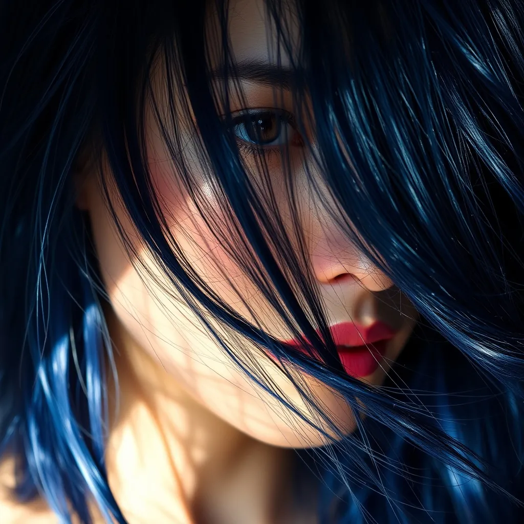 Woman blueblack hair