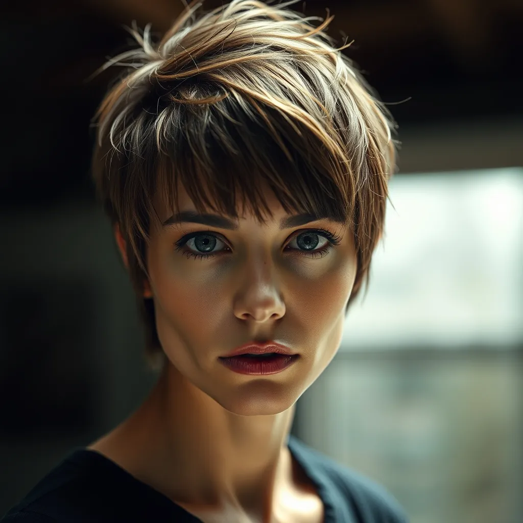 Woman shaggy pixie