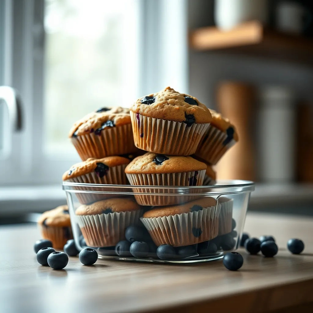 Blueberry muffins stacked
