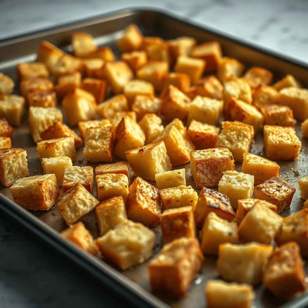 Golden homemade croutons