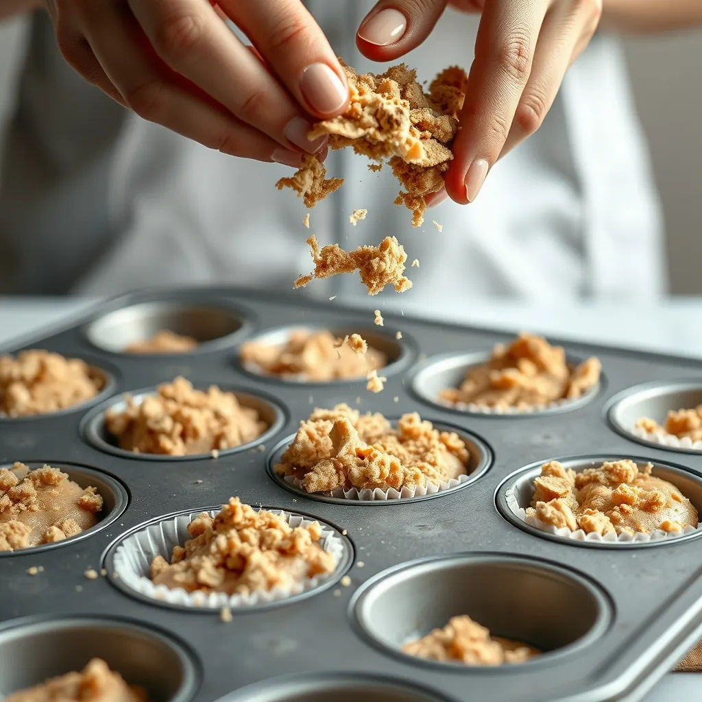 Hands sprinkling crumbly