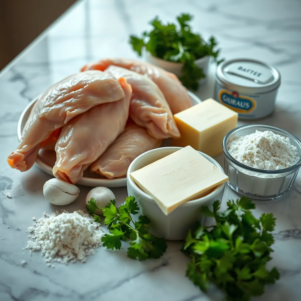 Ingredients arranged marble
