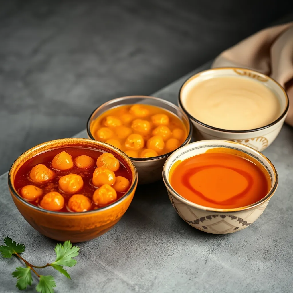 Three small bowls showing different chickpea tikka masala sauces: one watery, one perfectly thick and creamy, one separated with oil floating on top Oil floating top