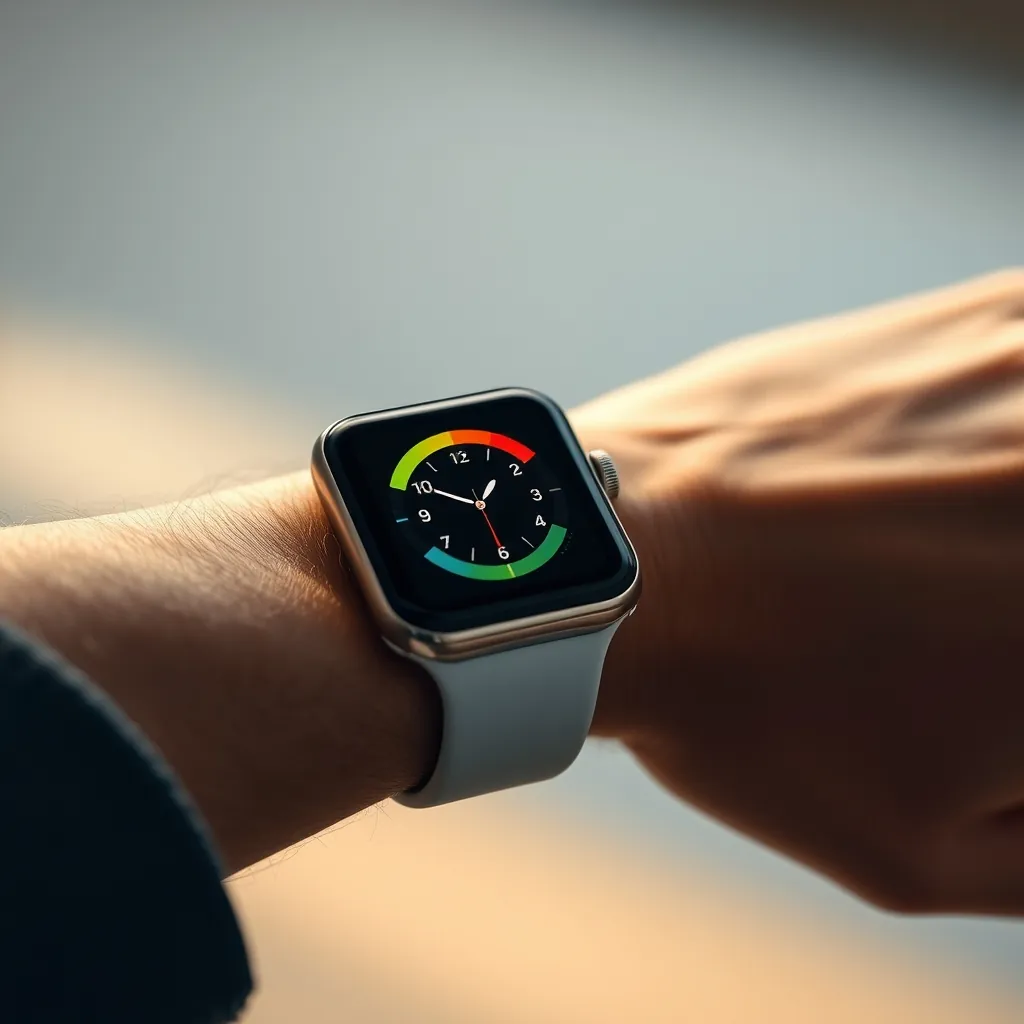 Apple Watch Series 10 trên cổ tay hiển thị vòng vận động và chỉ số sức khỏe đầy màu sắc Apple Watch Series 10 trên cổ tay hiển thị vòng vận động và chỉ số sức khỏe đầy màu sắc