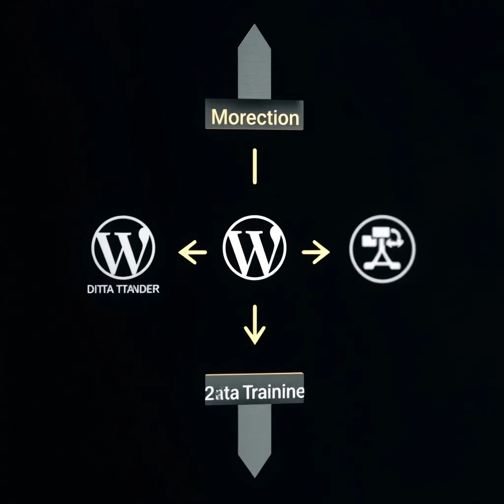 Sơ đồ hướng dẫn di chuyển dữ liệu giữa các trình tạo trang WordPress Arrow diagram migration