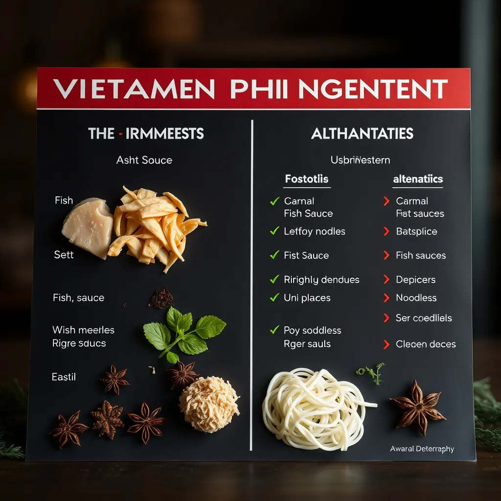Bảng so sánh nguyên liệu phở gà truyền thống với các phương án thay thế phổ biến tại nước ngoài