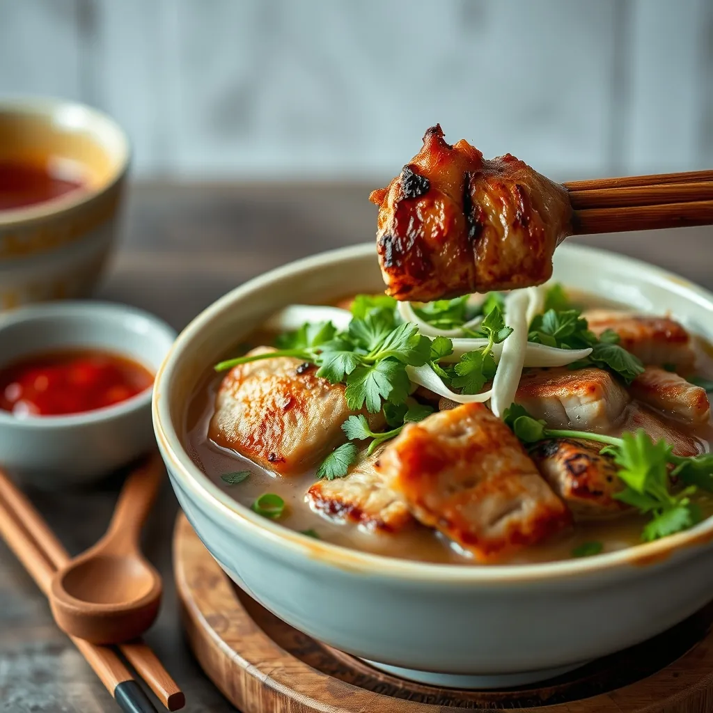 Bát bún chả ngon với thịt nướng và rau sống tươi ngon