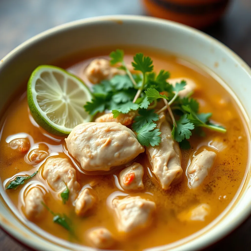 Bát phở gà được trang trí với rau thơm và chanh Bowl chicken pho