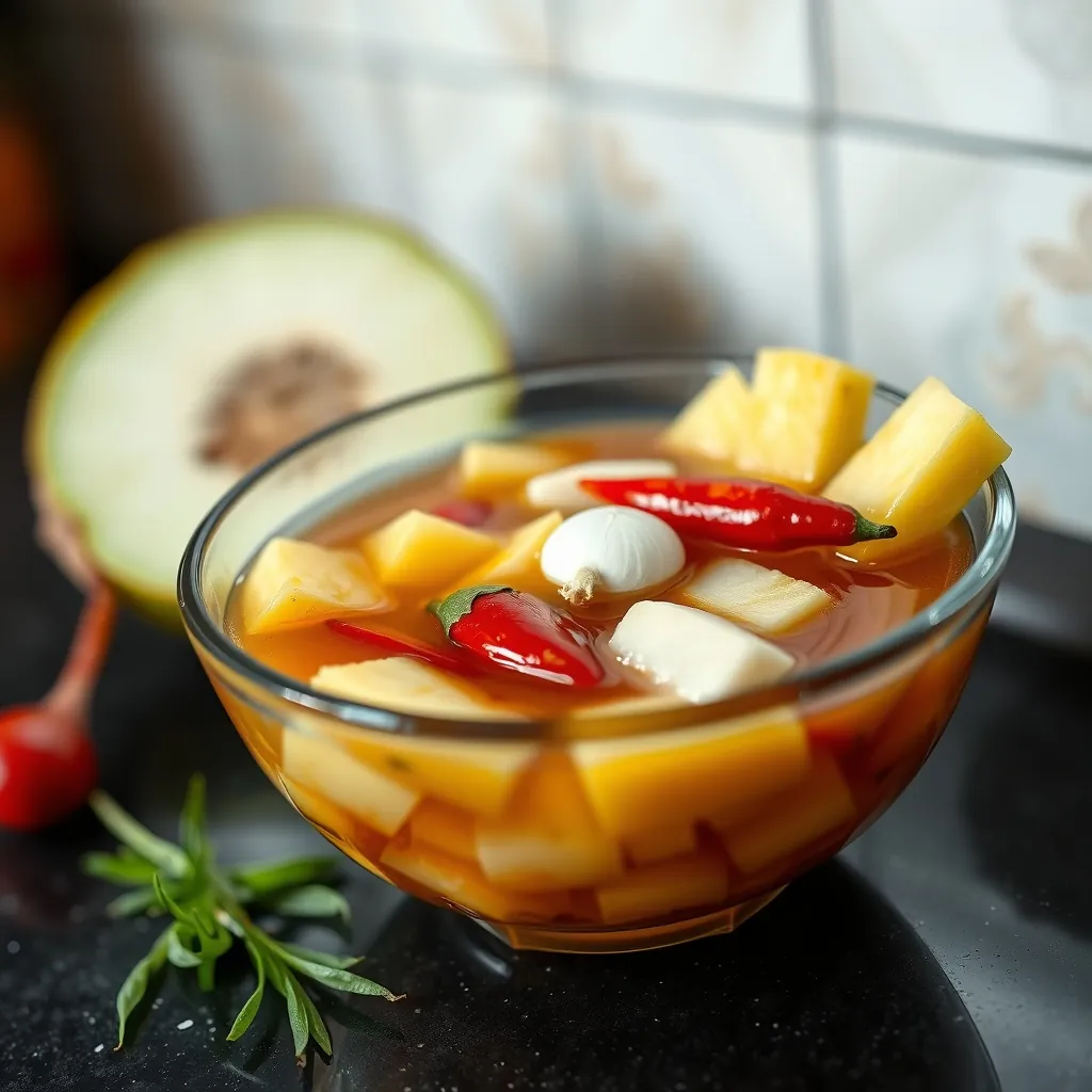 Chén mắm nêm đã pha với dứa, tỏi, ớt và sả sẵn sàng để thưởng thức Bowl mixed fish