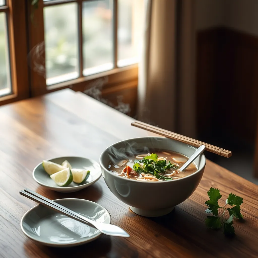 Bowl steaming pho