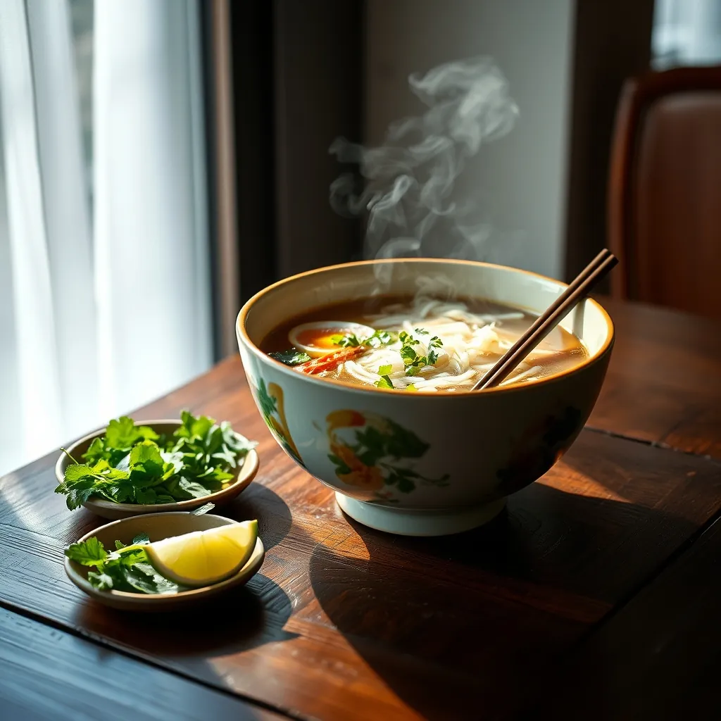 Bowl steaming pho