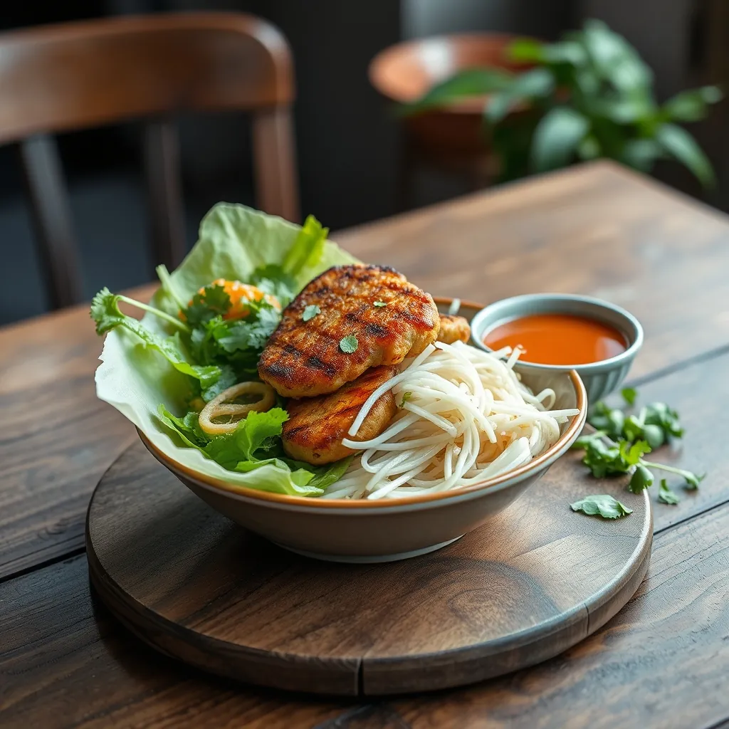 Mâm bún chả Hà Nội đầy đủ với chả nướng, bún tươi, rau sống và nước chấm đặc trưng Bun cha hanoi