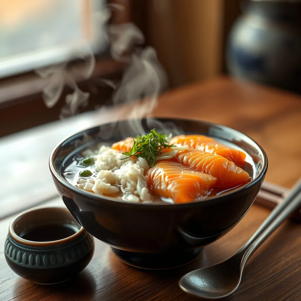 残った寿司飯を活用した、香ばしいお茶漬け。酢飯の風味がお茶の香りと絶妙にマッチする、簡単リメイクレシピの一例