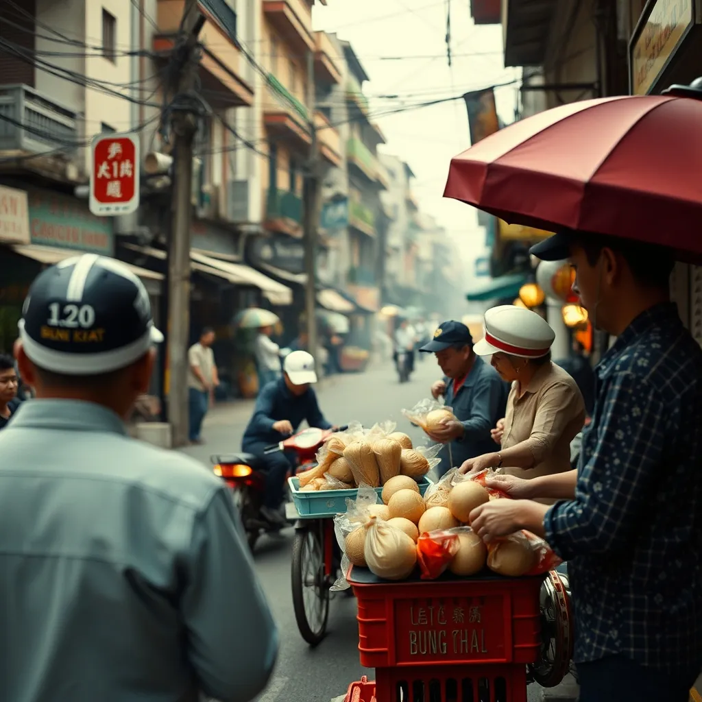 Cảnh phố cổ Hà Nội với các quán bán bún chả truyền thống