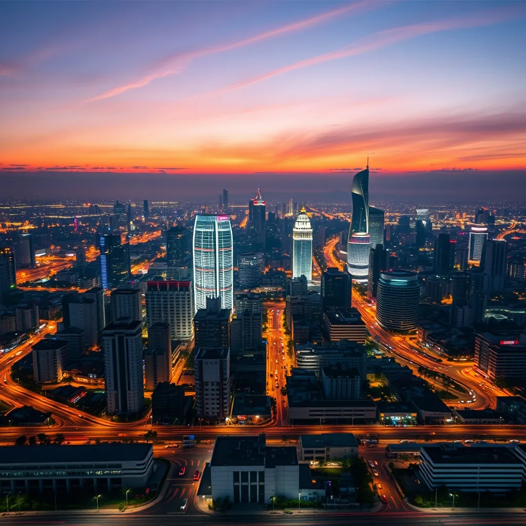 Một góc nhìn toàn cảnh về bầu trời thành phố Hồ Chí Minh vào ban đêm. Chi minh city