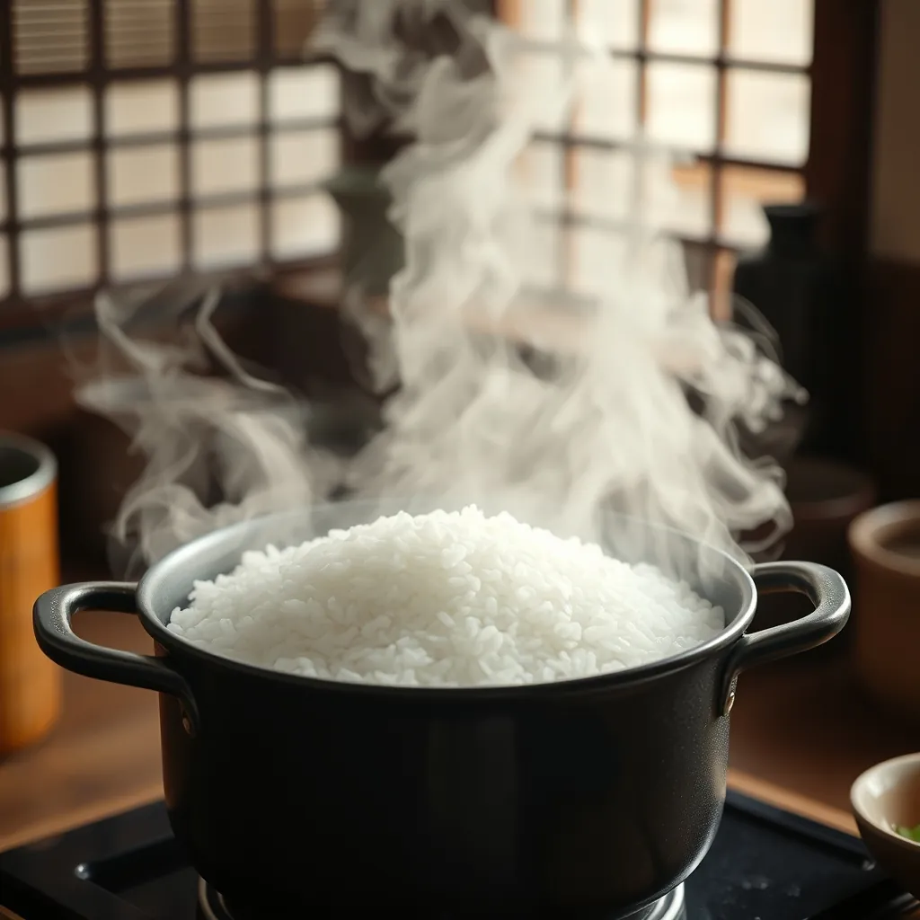 炊き上がったばかりの寿司飯から立ち上る湯気