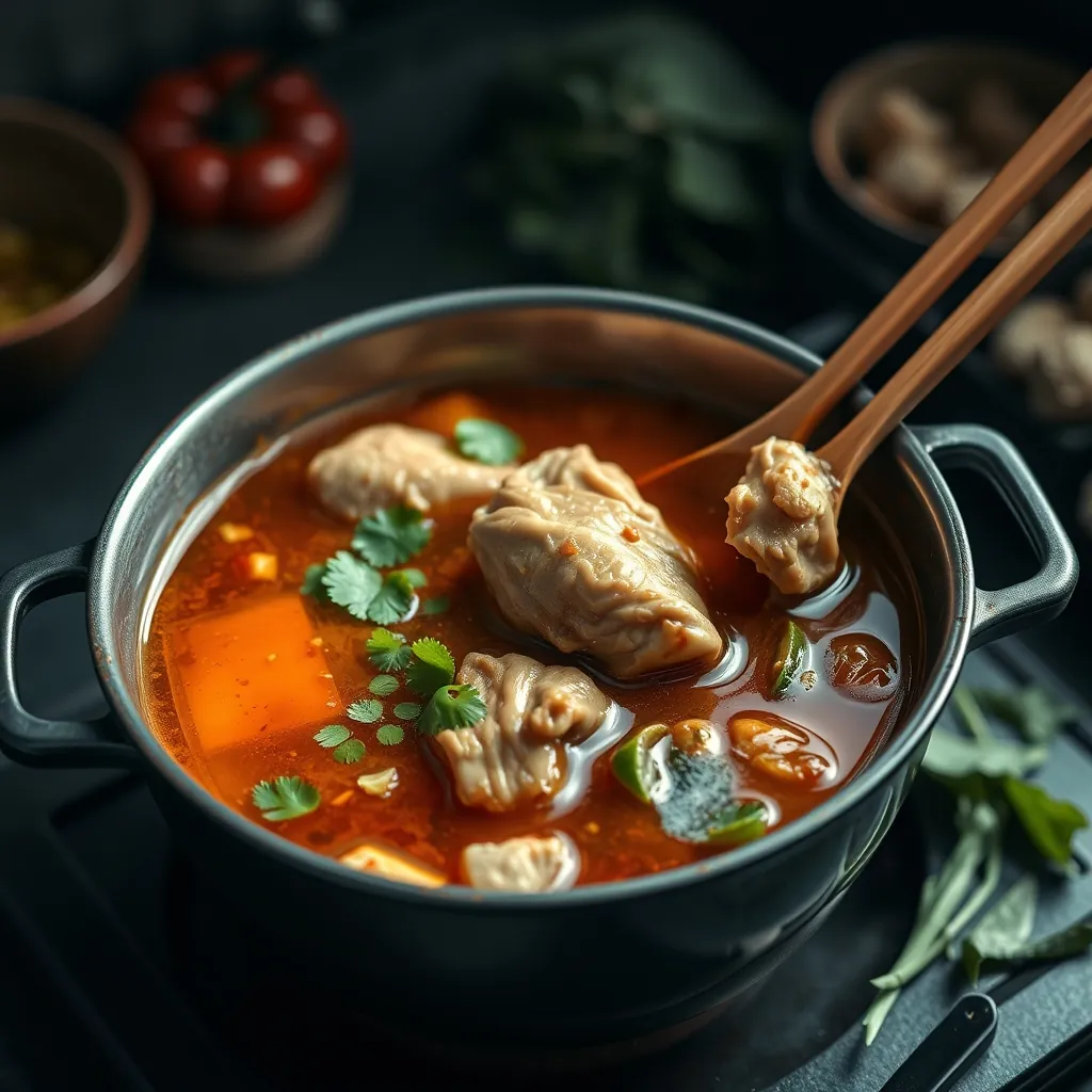 Nấu phở gà trong nồi Cooking chicken pho