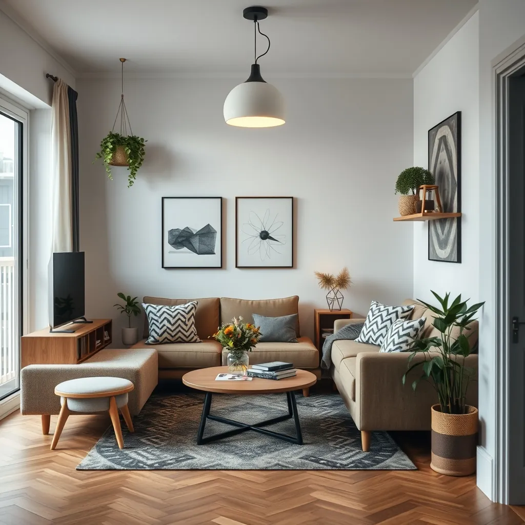Cozy, well-designed small apartment interior showcasing smart furniture arrangement and decor Cozy welldesigned small