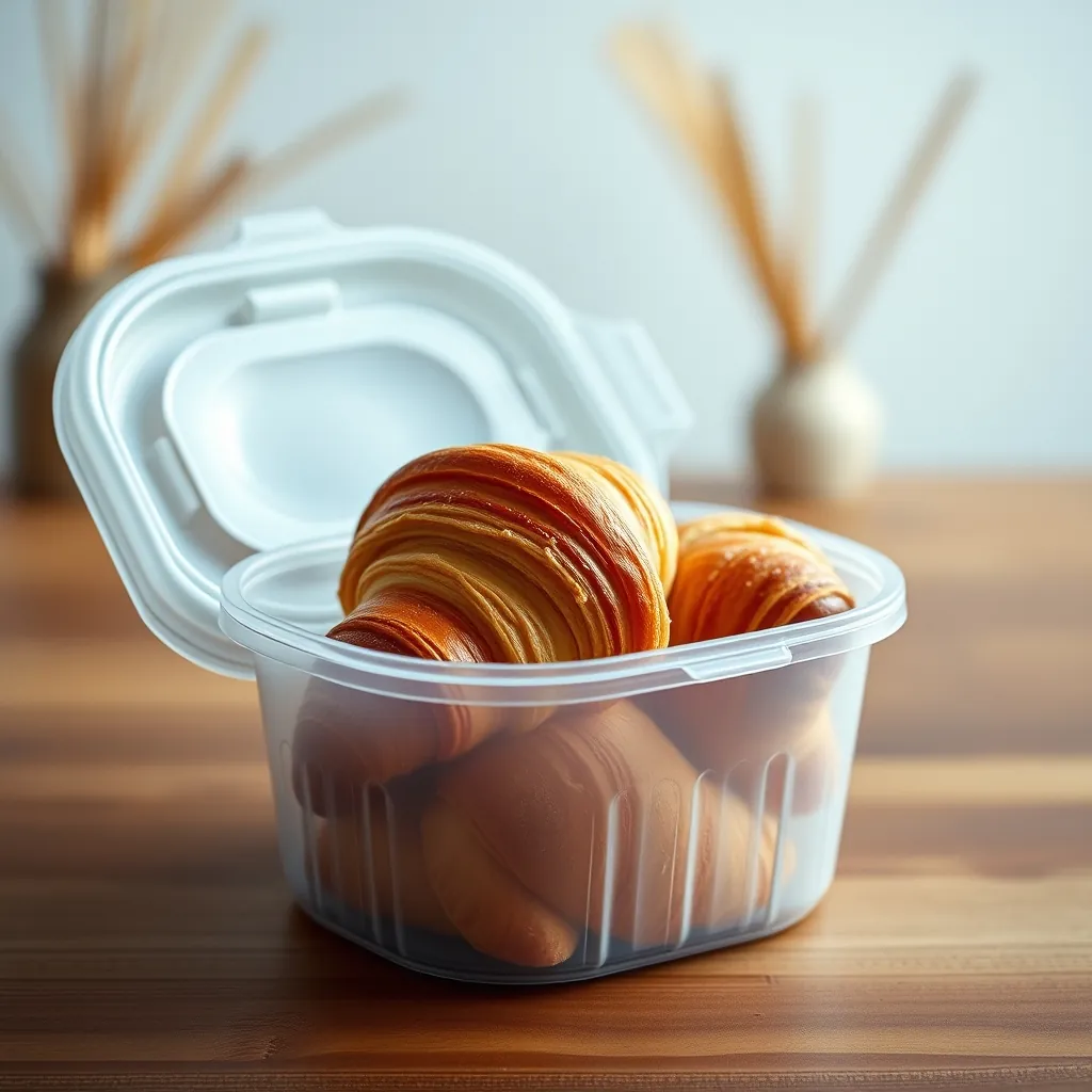 Un récipient avec des croissants fraîchement cuits et un couvercle