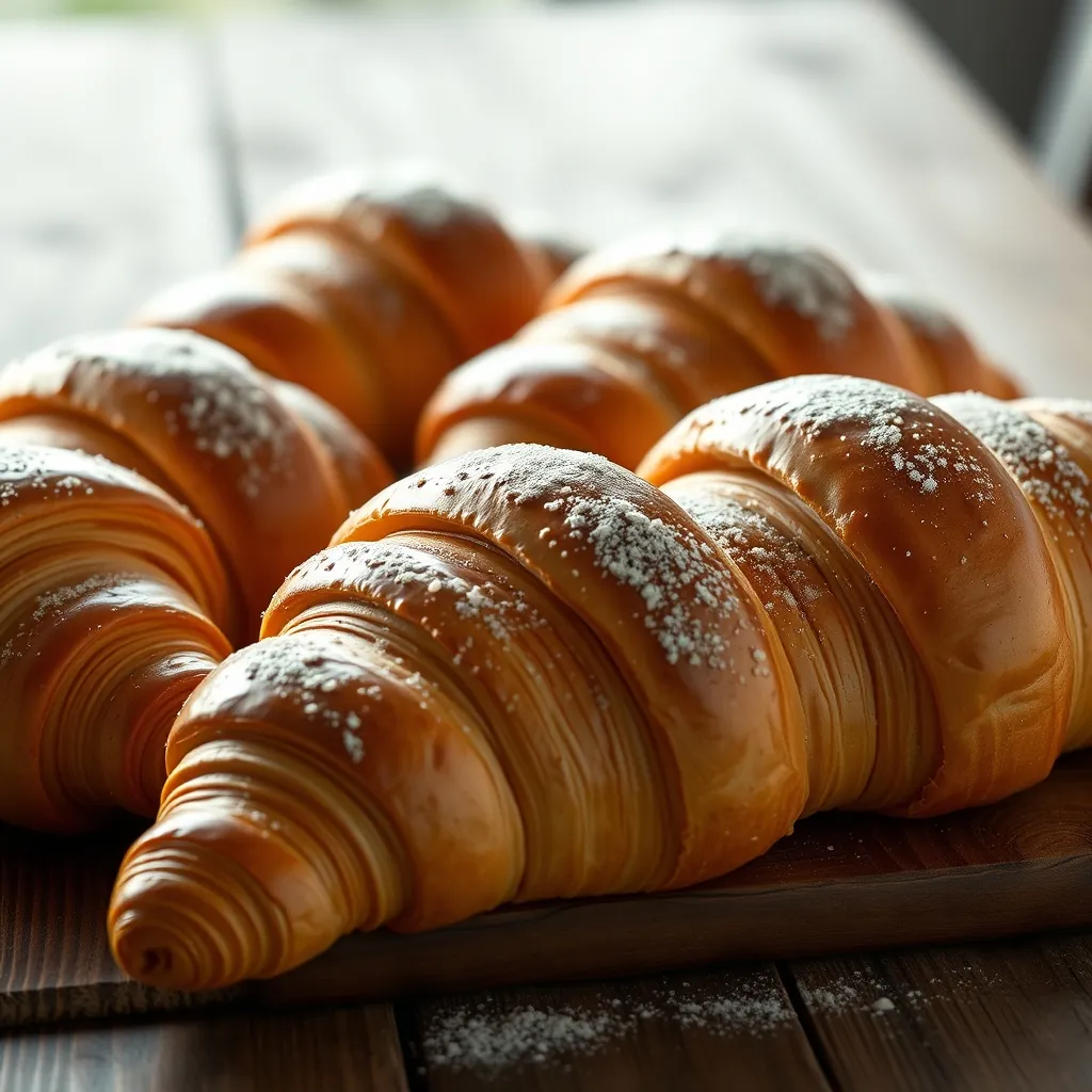 Croissants fraîchement cuits sur une table en bois Croissants fraîchement cuits sur une table en bois