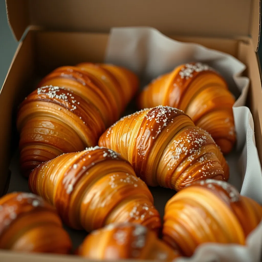 Croissants rangés dans une boîte à pâtisserie
