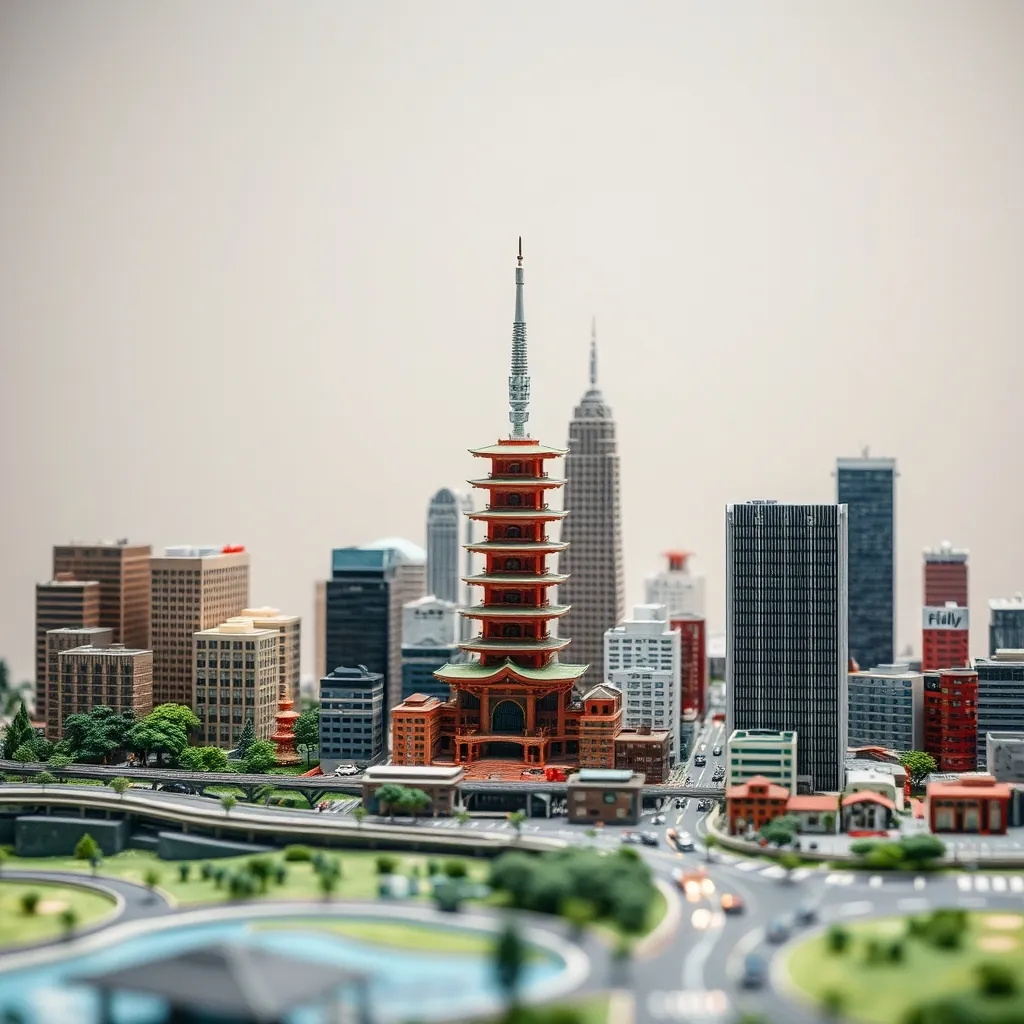 東京・京都・福岡の街並みを比較したジオラマ