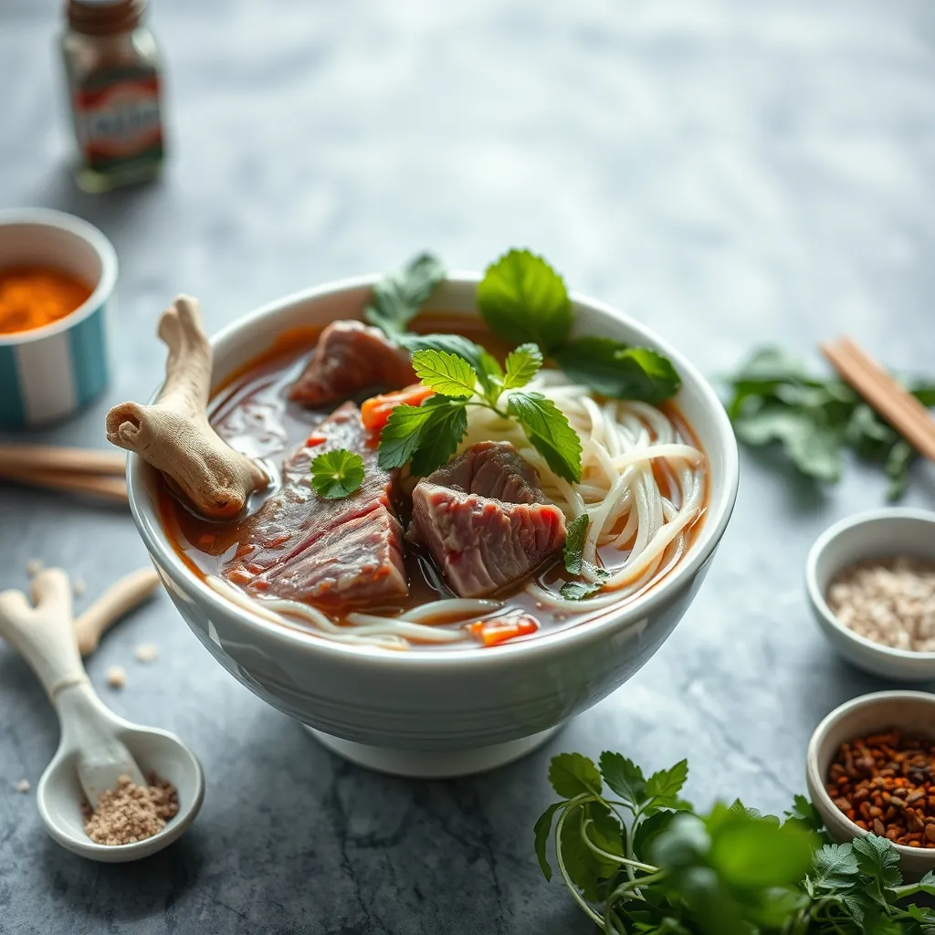 Fresh ingredients for making hanoi beef pho, including beef, bones, rice noodles, and spices | nguyên liệu tươi ngon để làm phở bò hà nội, bao gồm thịt bò, xương, bánh phở và gia vị. Fresh ingredients making