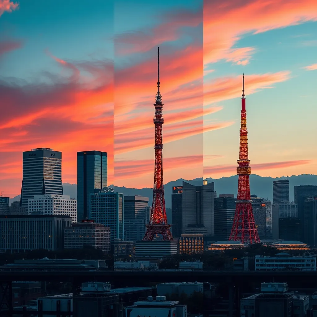 福岡・横浜・東京の都市景観を比較したパノラマ