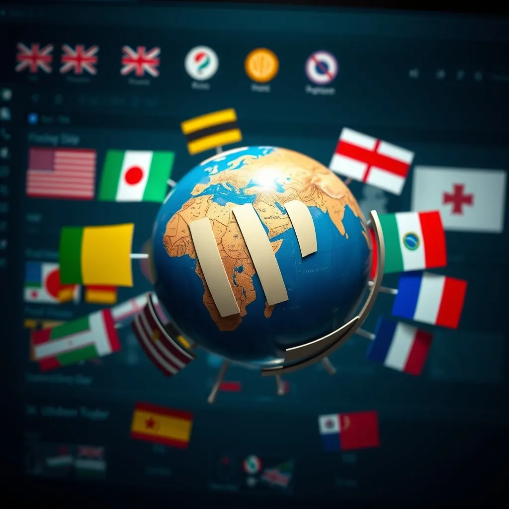Biểu tượng toàn cầu với nhiều ngôn ngữ xung quanh giao diện trình tạo trang Globe icon multiple