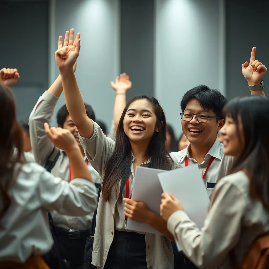 Group students celebrating