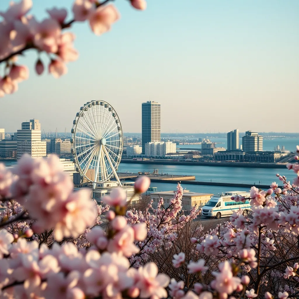 横浜みなとみらいの春景色と桜 横浜みなとみらいの春景色と桜