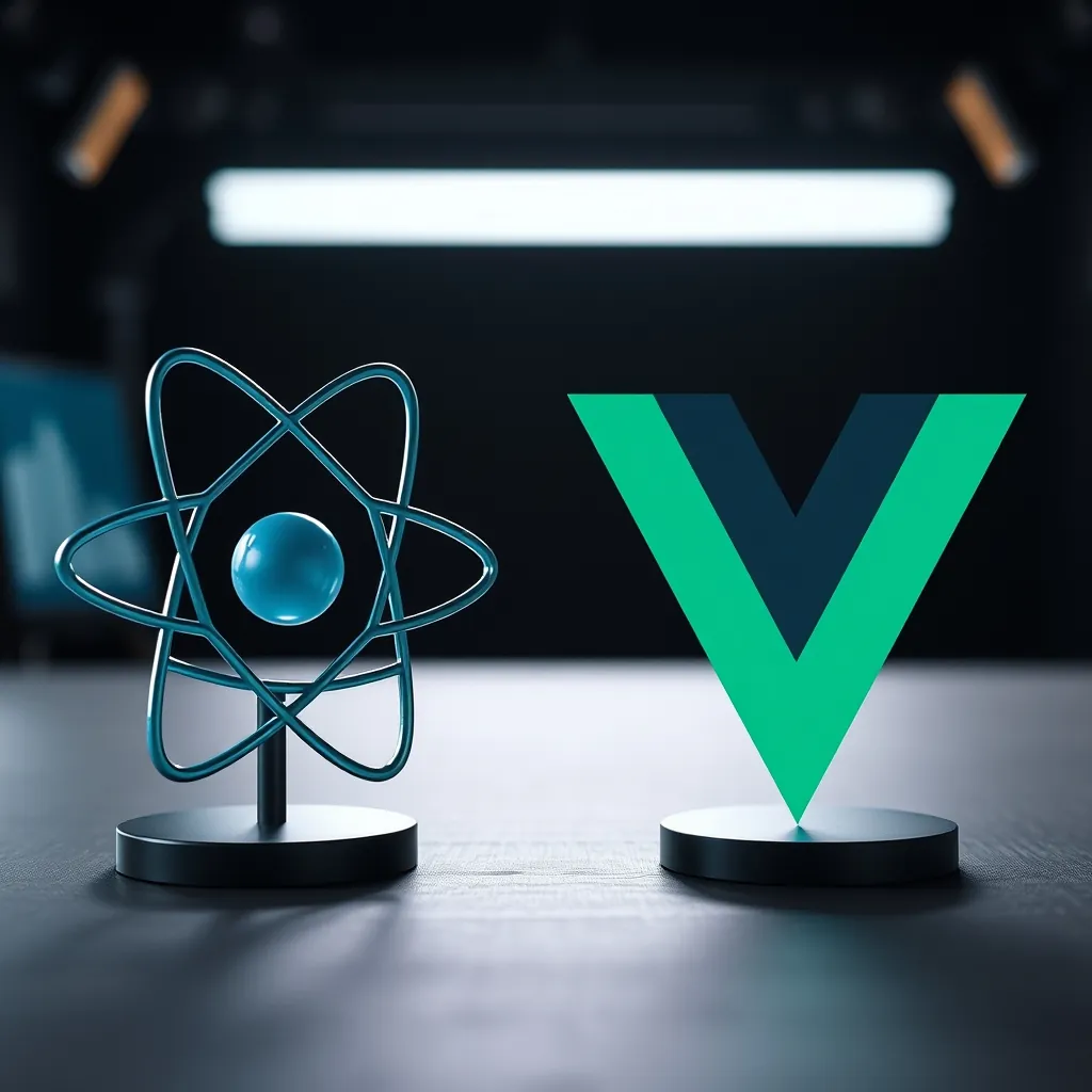 Infographic showing the differences between React and Vue in 2024.