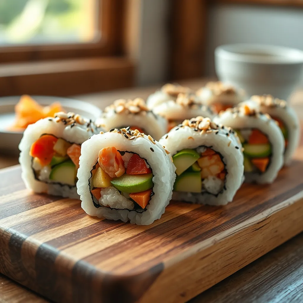 家庭でも作れるカリフォルニアロール。彩り豊かな具材が食欲をそそる
