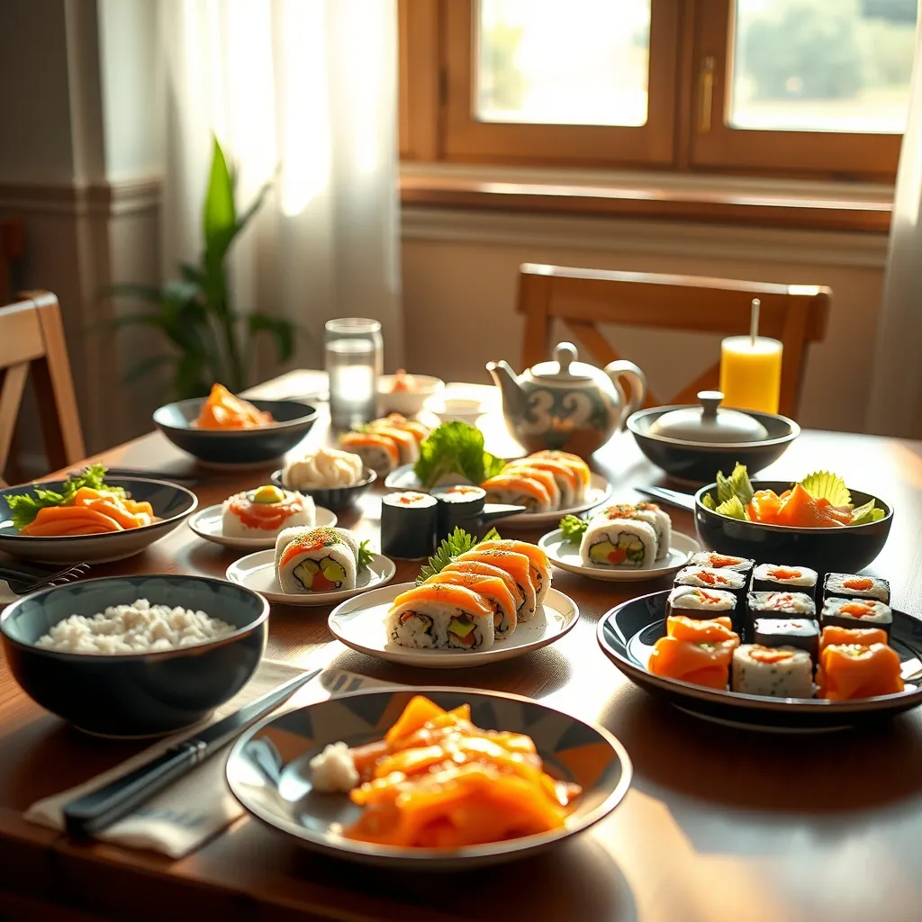 家族や友人と楽しむ手巻き寿司パーティーの食卓。最初の一歩は、この賑やかなスタイルがおすすめ
