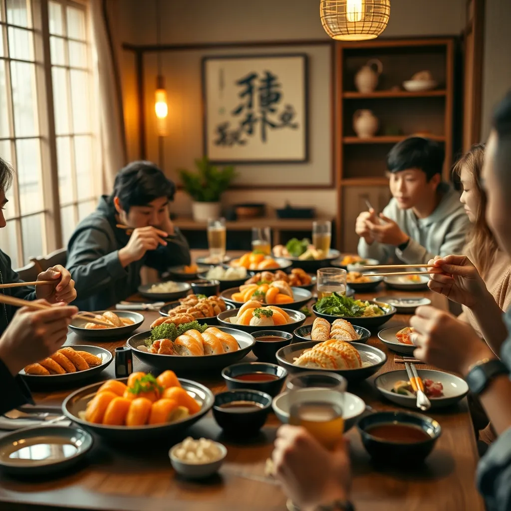 家族や友人と楽しむ自宅寿司パーティーの様子
